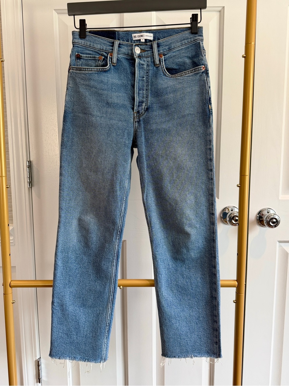 RE/DONE Cropped Ankle Cut Jeans Size 26 Frayed Hem Denim